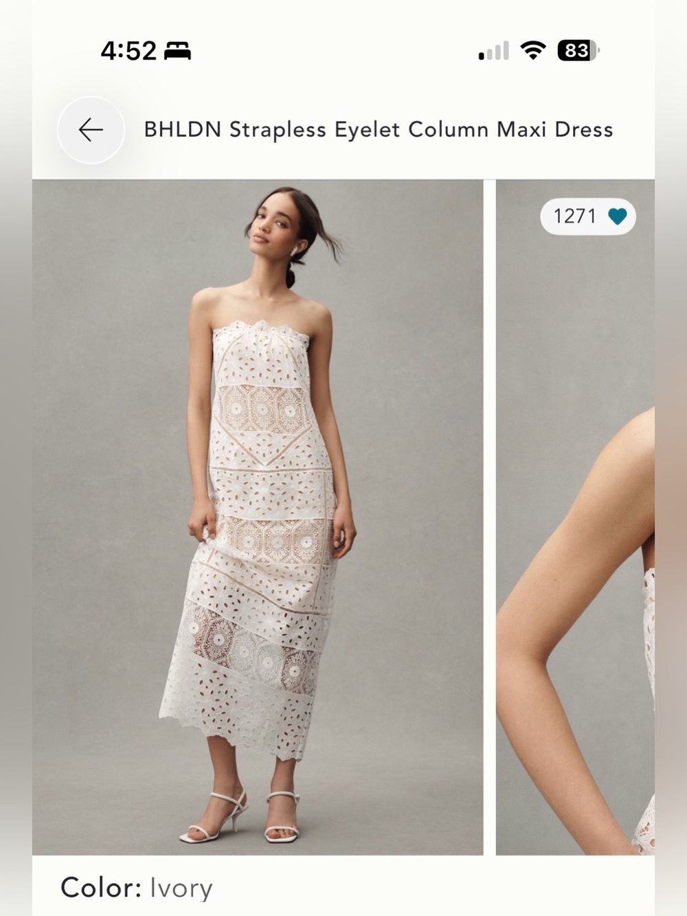 BHLDN Strapless Eyelet Midi Dress in Ivory